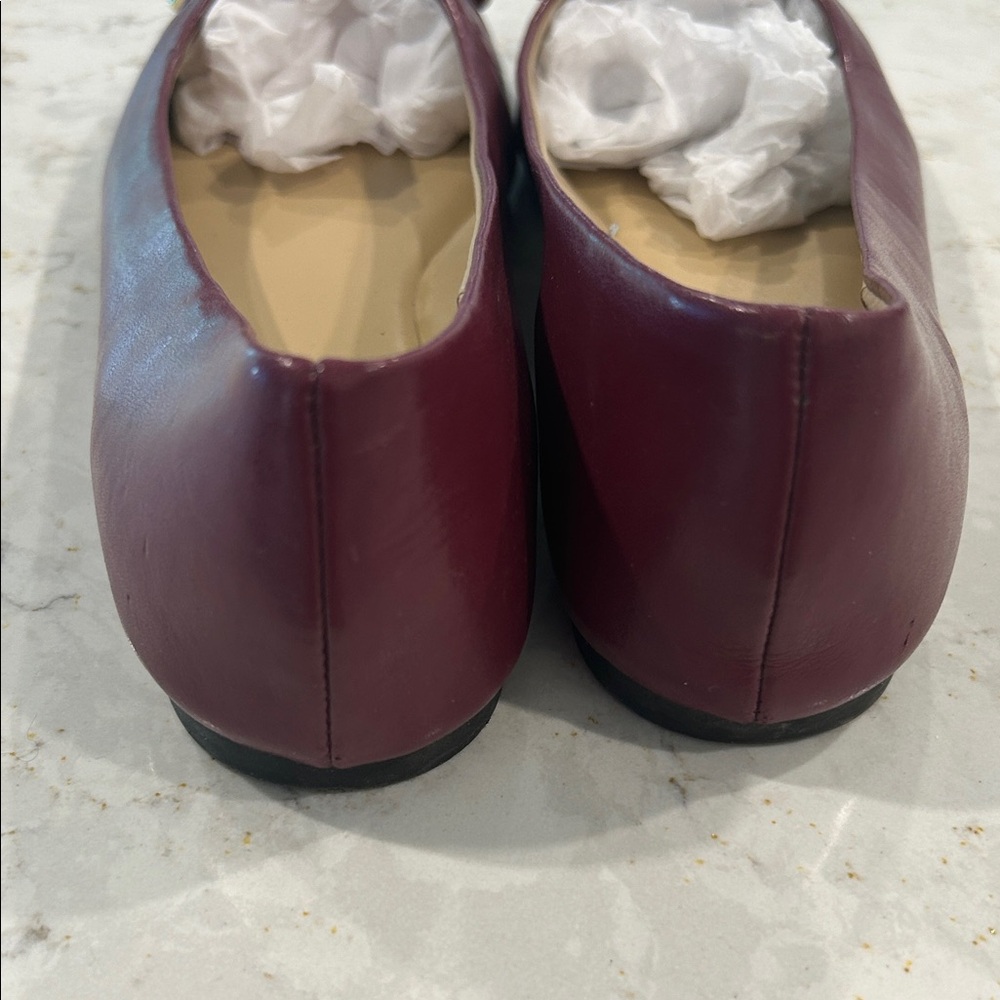 Michael Kors Burgundy Leather Ballet Flats with MK Logo Lock Bow Size 7.5M - Picture 4 of 7